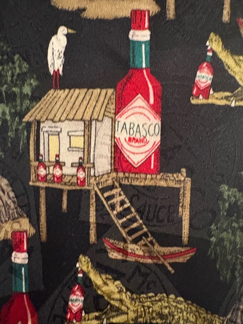 Vintage Tabasco Sauce Silk Tie Alligator Swamp Scene Novelty Mens Necktie